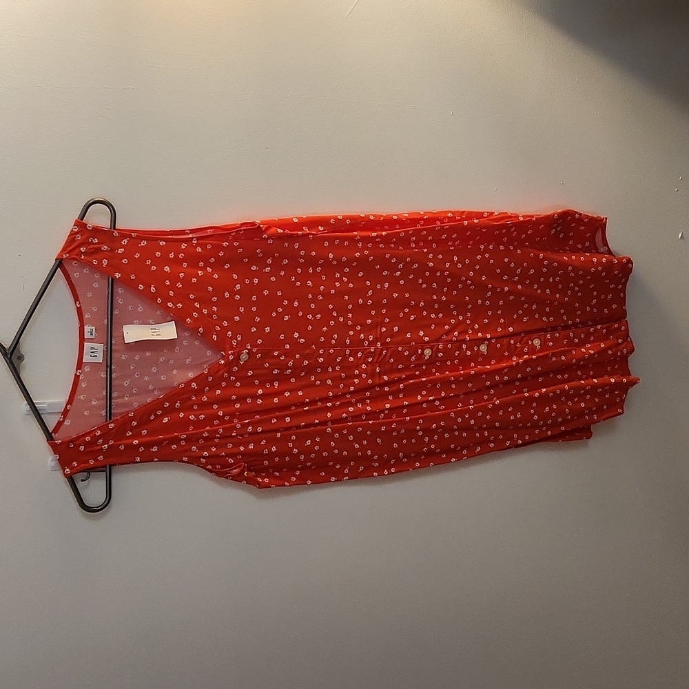 GAP red floral button up dress
